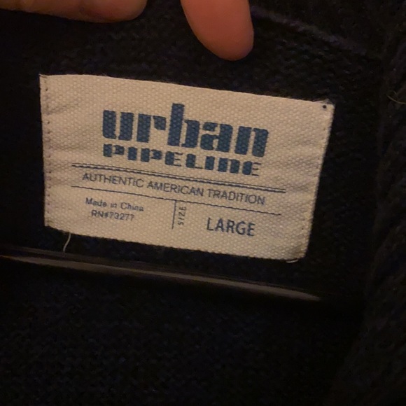 Urban Pipeline Men's Quarter Zip/ Button Mock Turtleneck Sweater sz L Navy/Gray - Picture 4 of 7